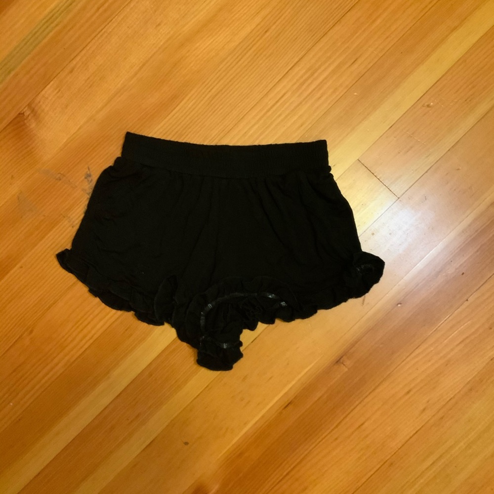 Black ruffle trim shorts